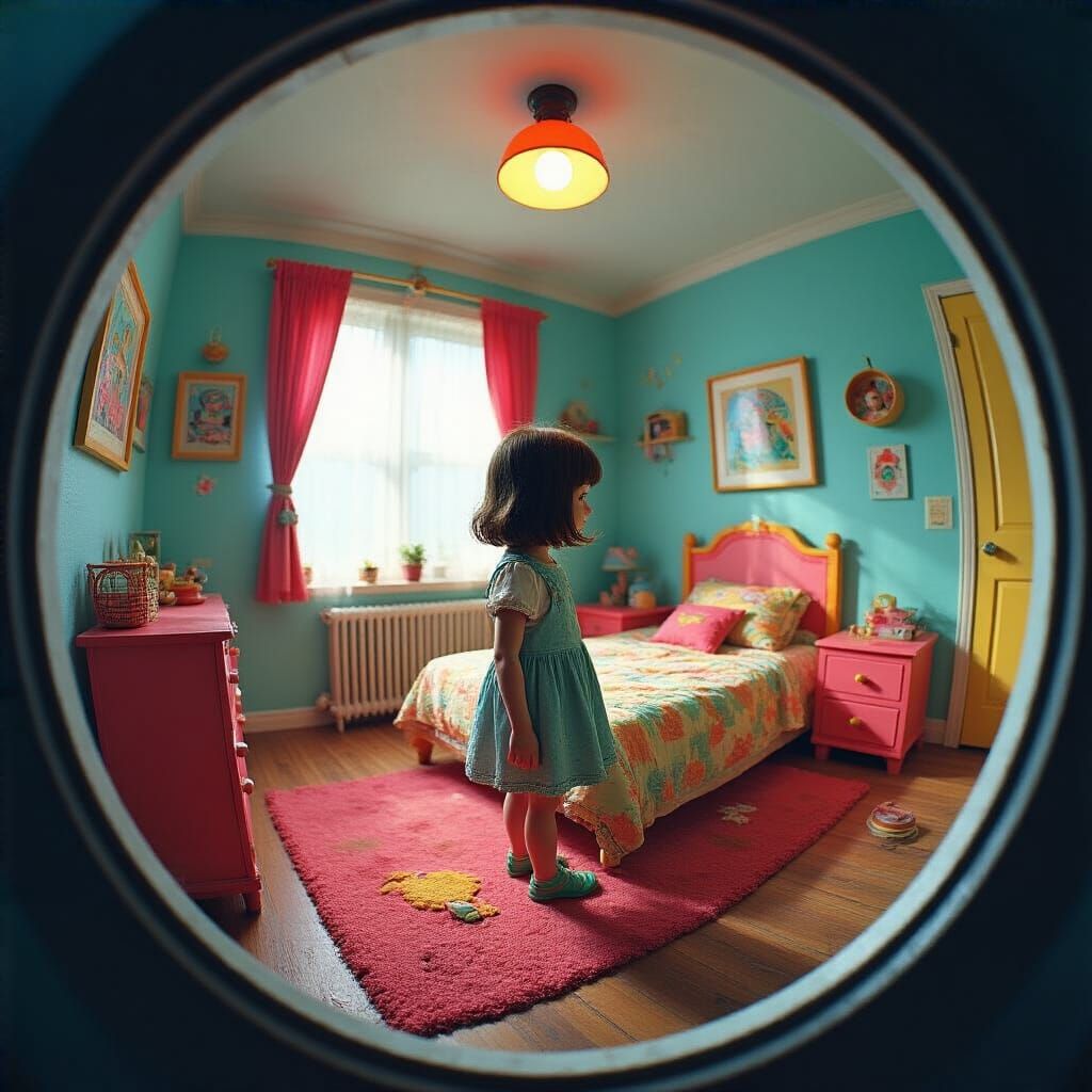 Little Girl's Room in Fisheye Lens Style