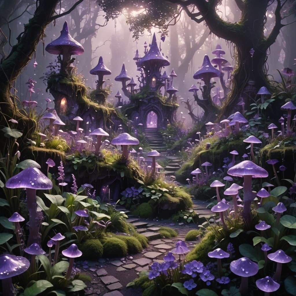 Ethereal Amethyst Garden in Dreamy Matte Painting Style