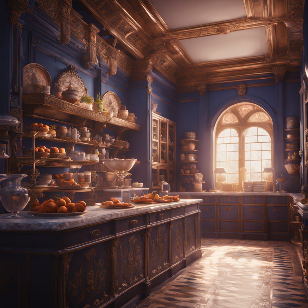 Ancient Greek Pantry in Ivory and Indigo Hues