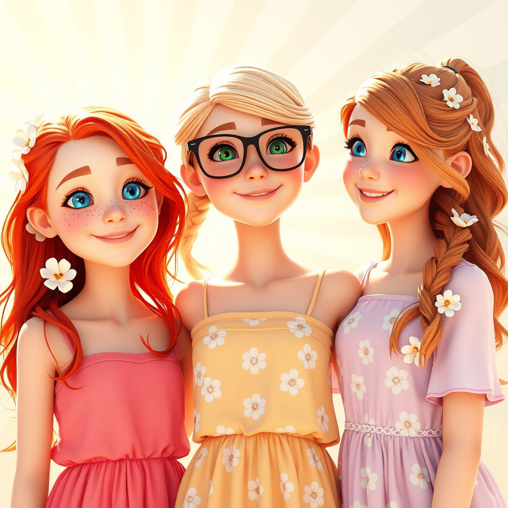 Three Best Friends in a Sunny Meadow