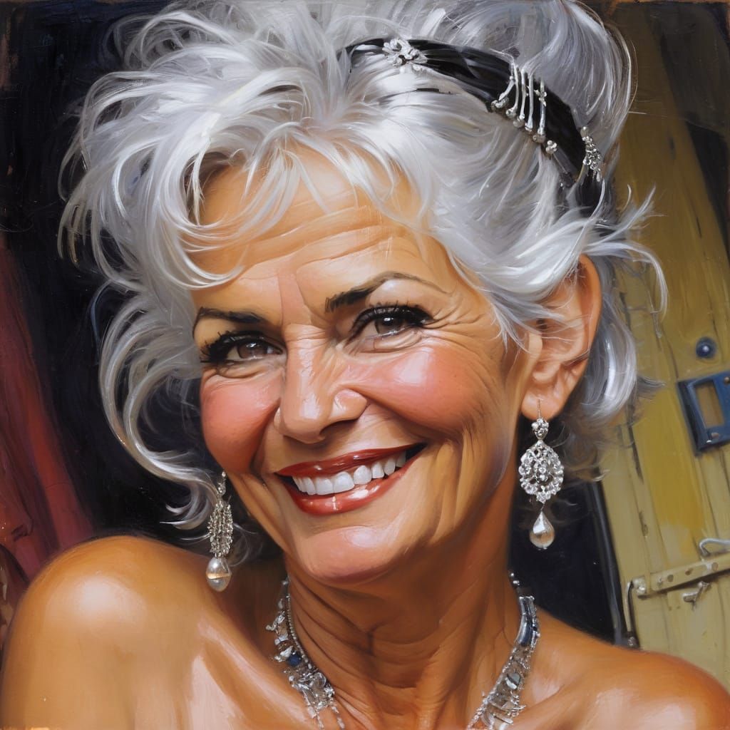 Stunning Woman in Oil Painting with Vintage Glamour
