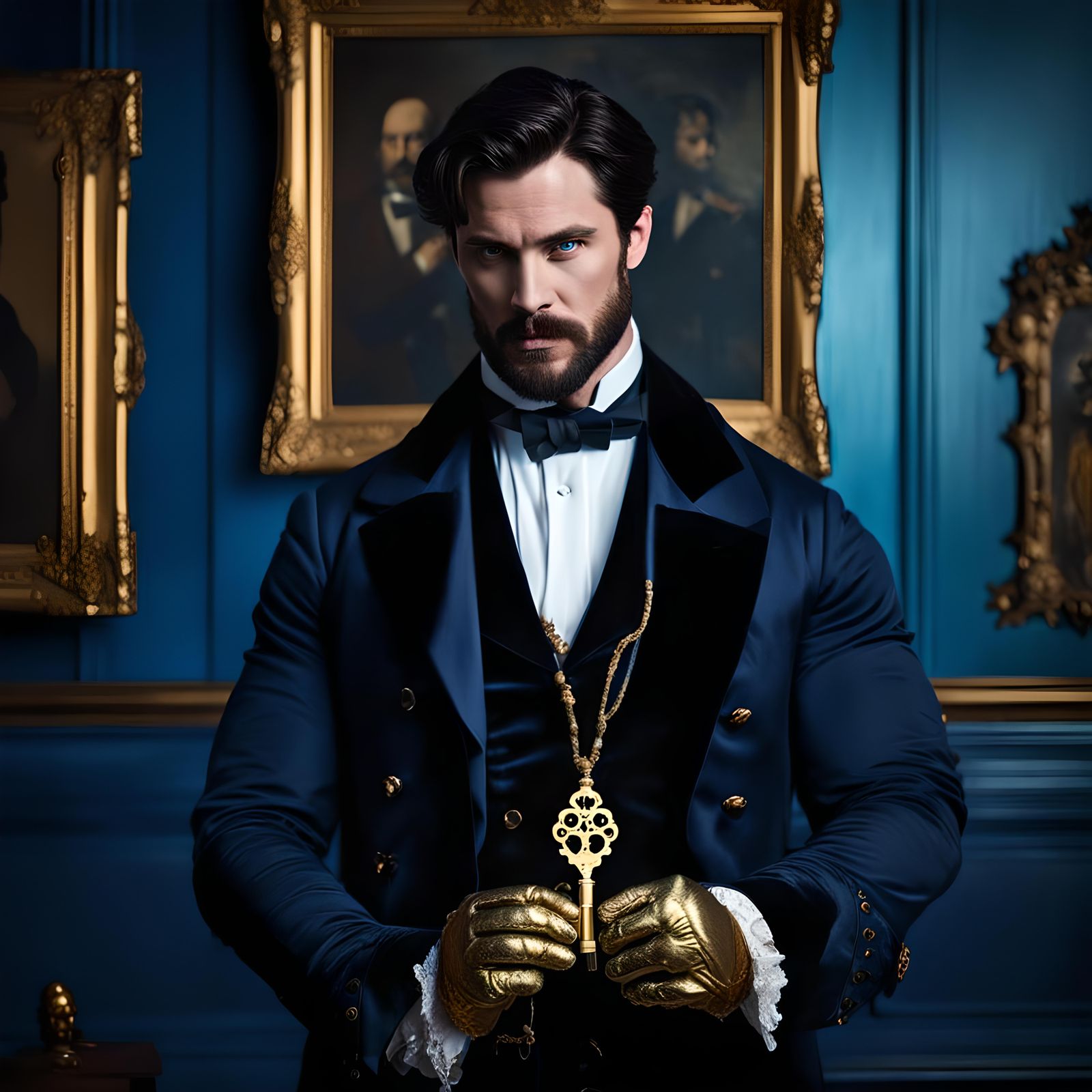Handsome Man with Golden Key in Victorian Setting