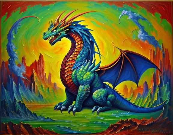 Dragon in Ancient Times: Expressionist Oil Painting