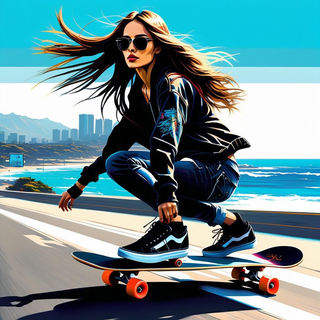 Skateboarder Girl Rides the Street: Yoji Shinkawa Style