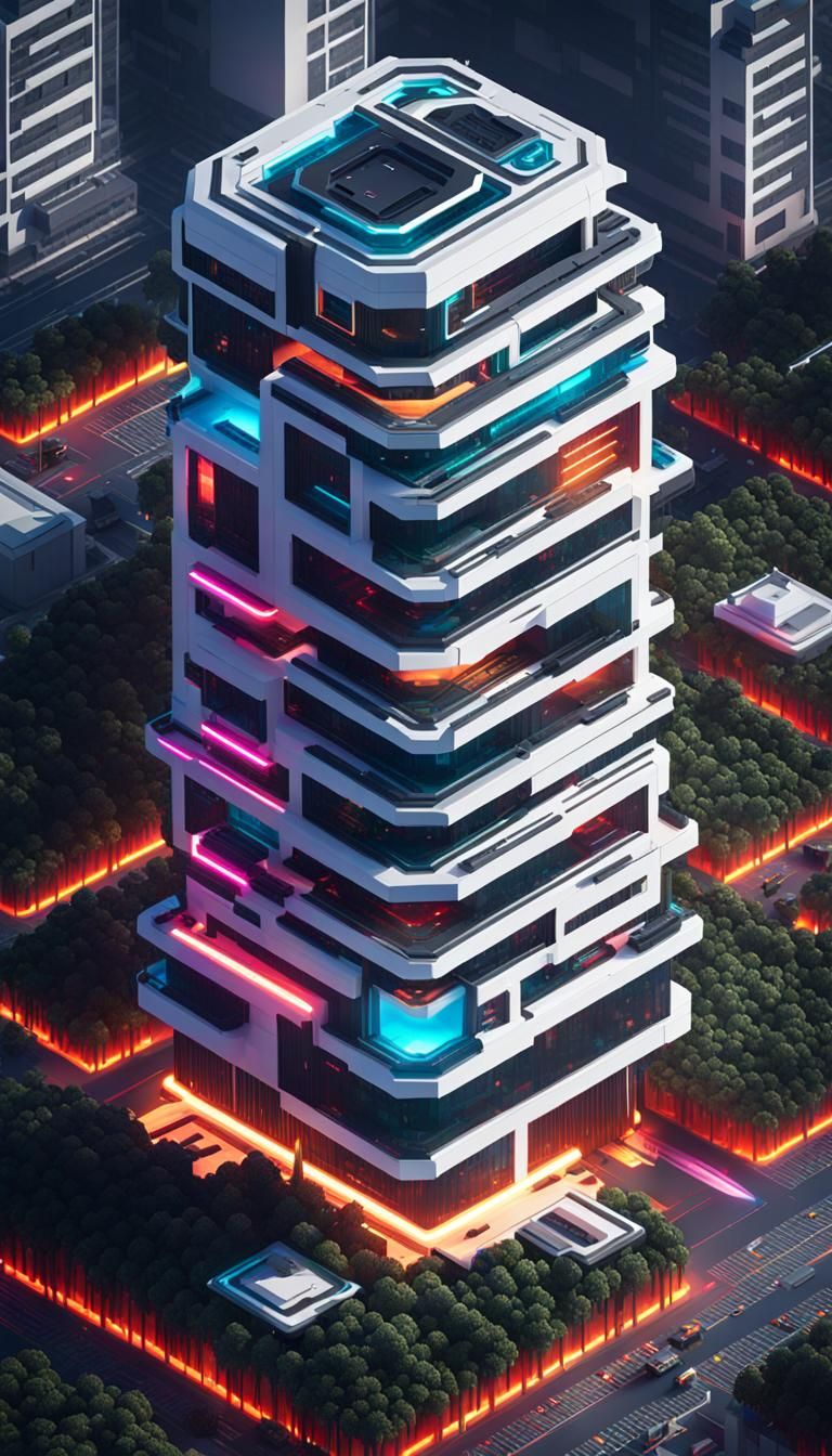 Futuristic Sci-Fi Building in Voxel Art Style