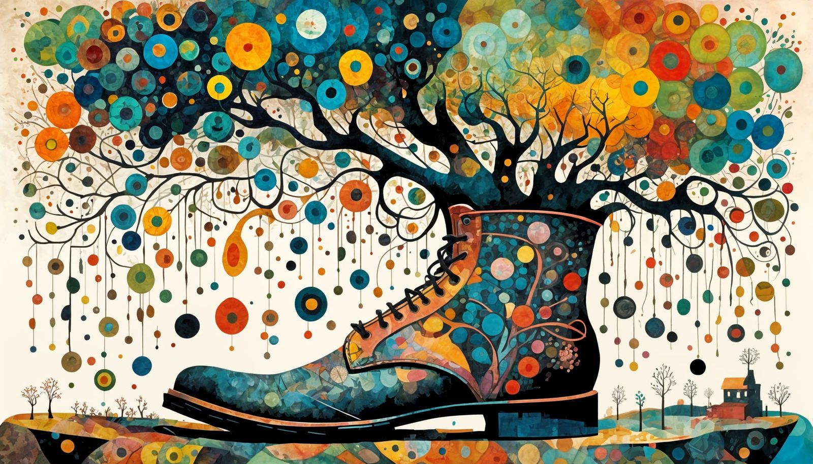 Magical Tree Grows from Boot, Vintage Punk Art