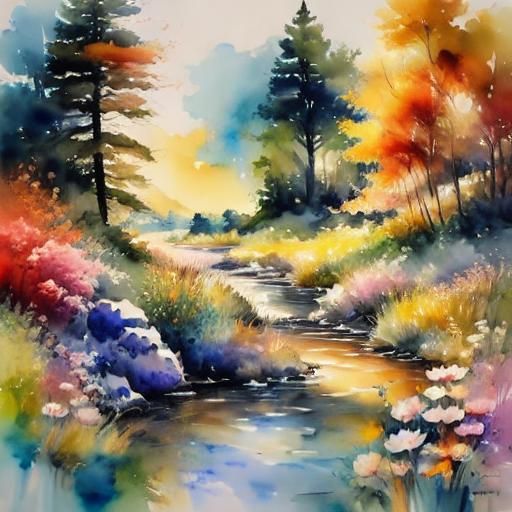 Dramatic Springtime Watercolor Landscape