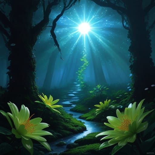 Hyperrealistic Concept Art of Blooming Trees in Sun and Rain