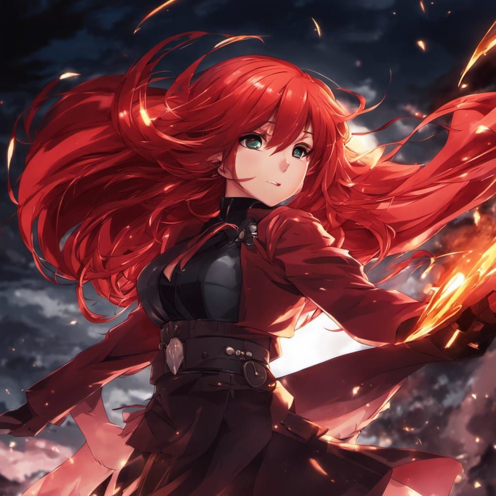 Anime Girl with Ruby Red Hair and Dust Power
