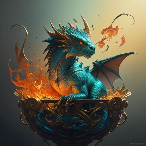 Baby Dragon in Jeweled Glass Box, Art Nouveau