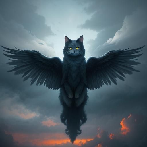 Winged Cloud Cat in Art Nouveau Style