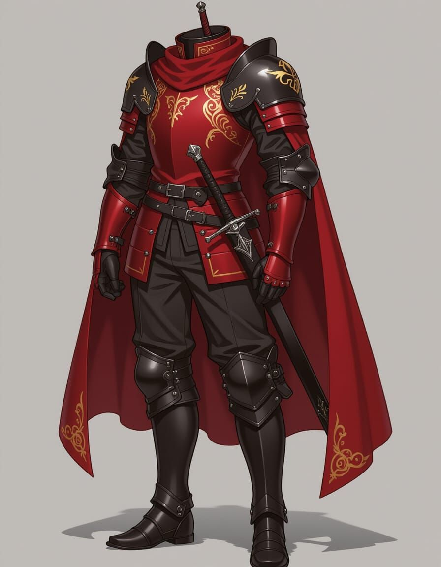 Anime Knight in Red and Black Armor