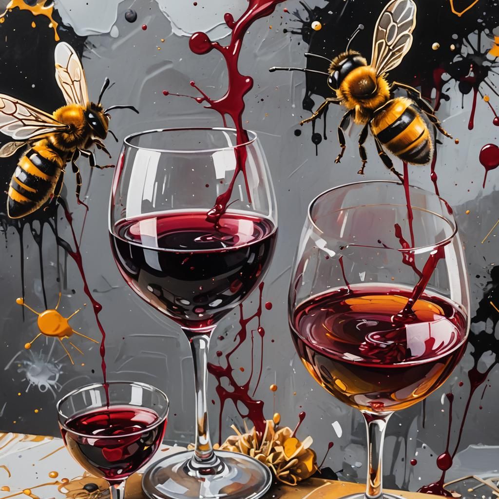 Graffiti Art Wine Glasses with Bee