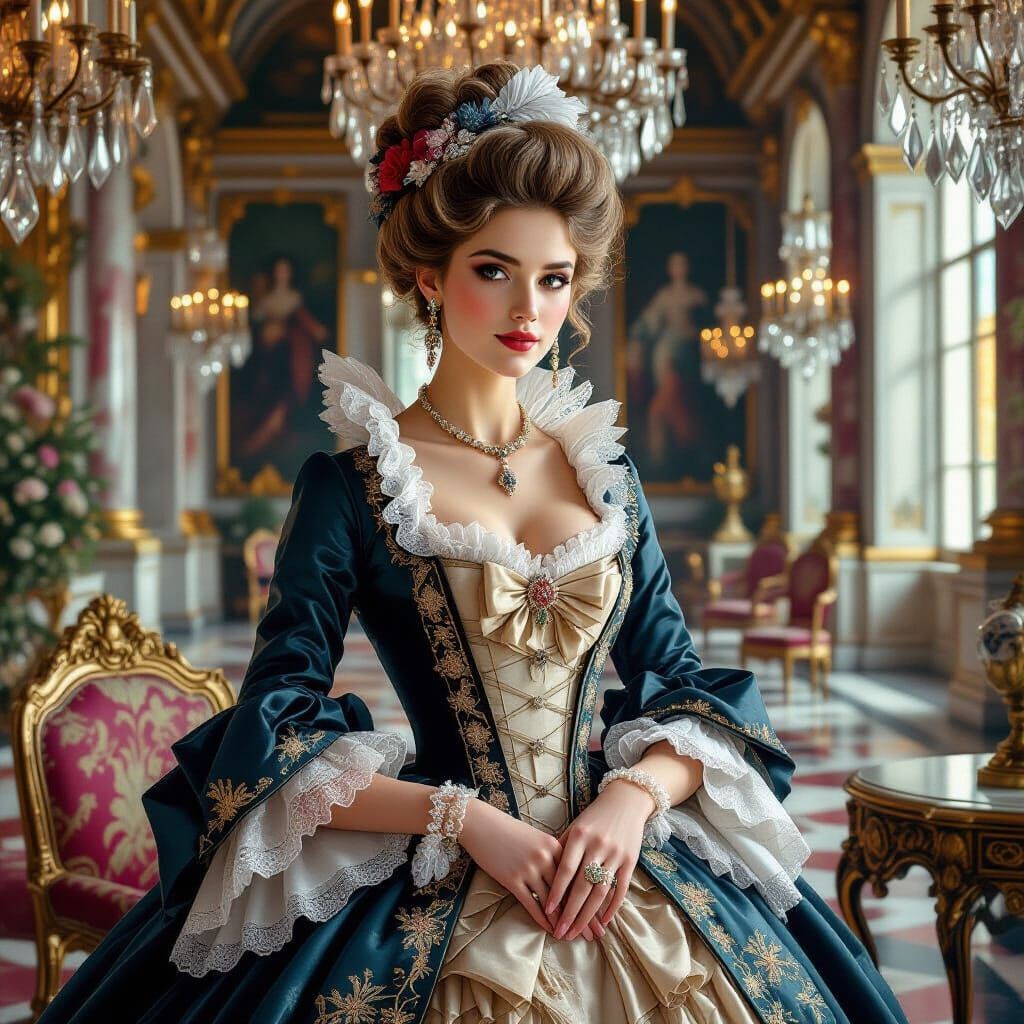 Elegant Noblewoman in Versailles: A Fantasy Oil Painting