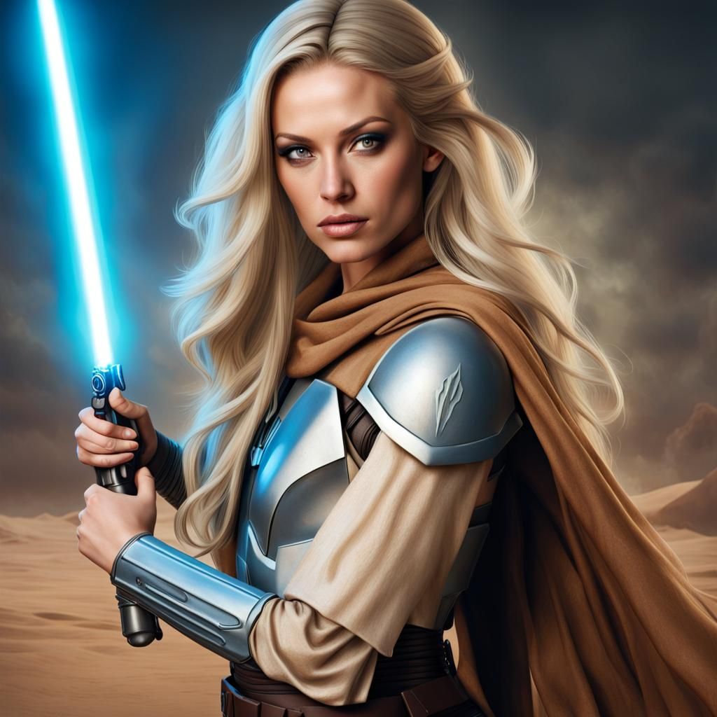 Blond Woman as Mandalorian Jedi