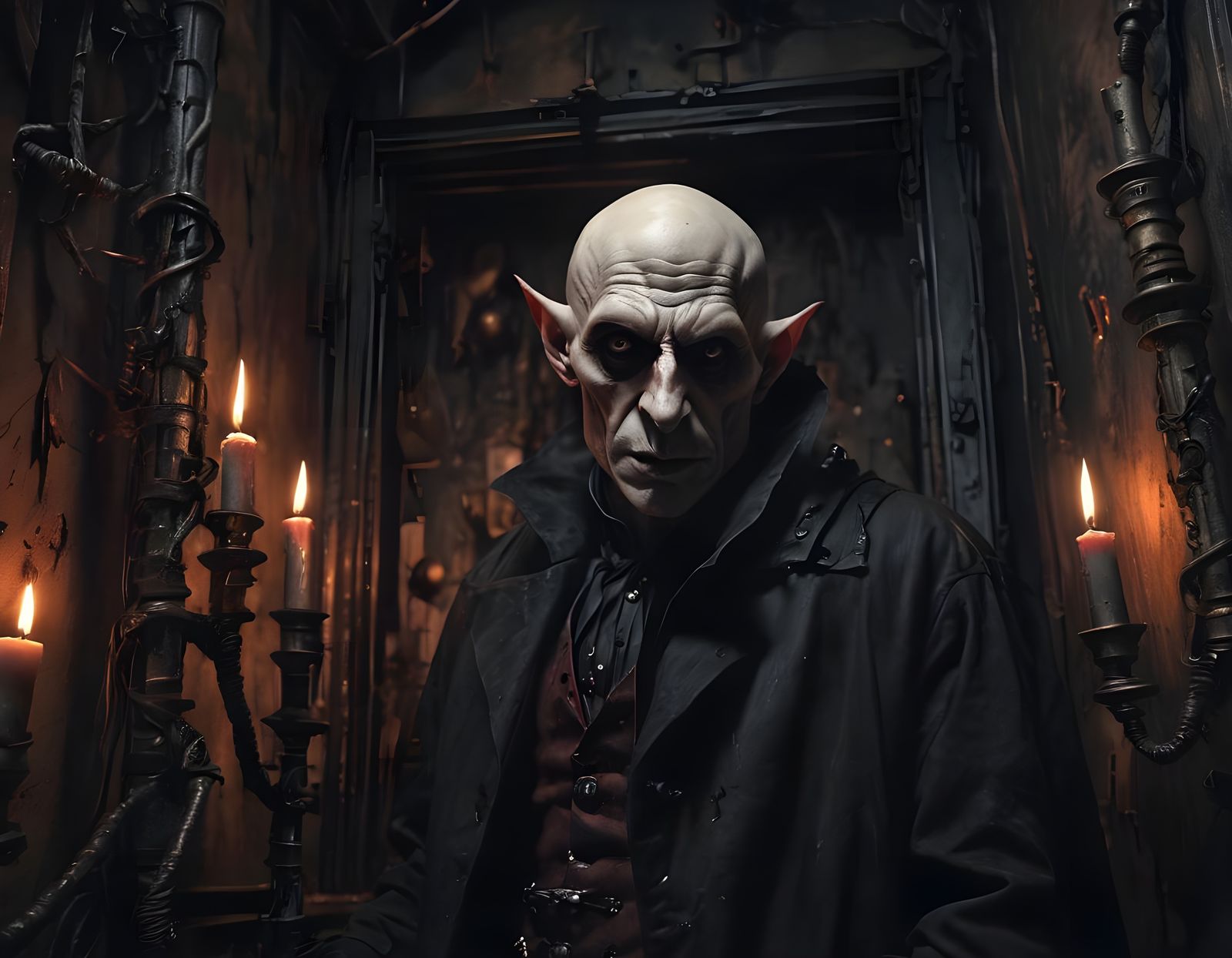 Epic Gothic Steampunk Vampire in a Post-Apocalyptic Bedroom