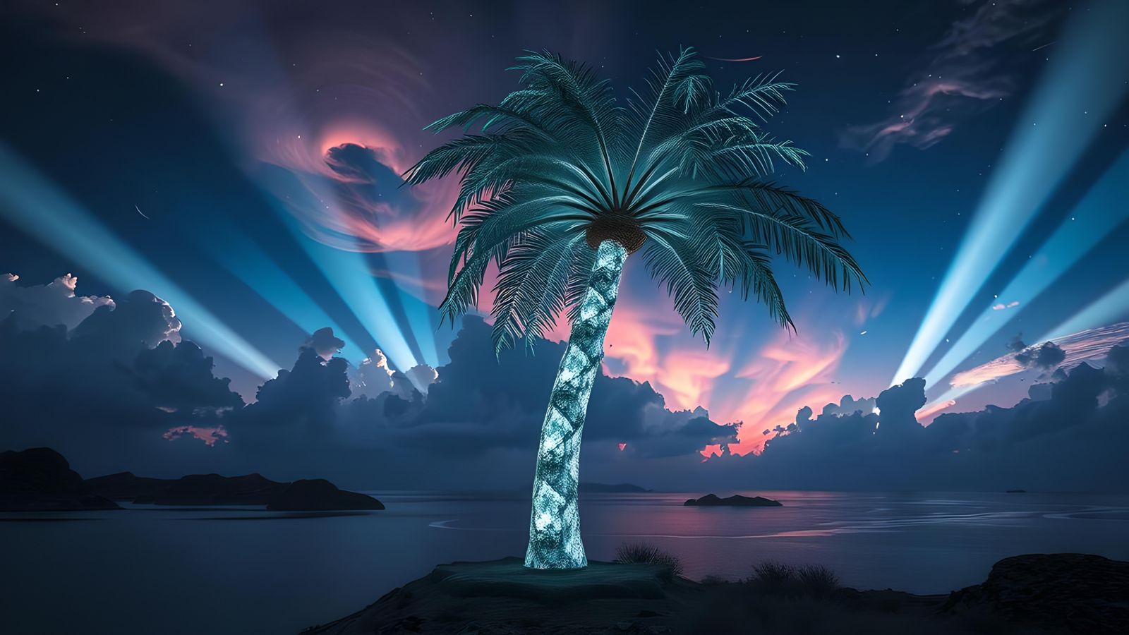 Glass Palm on Alien Planet at Night