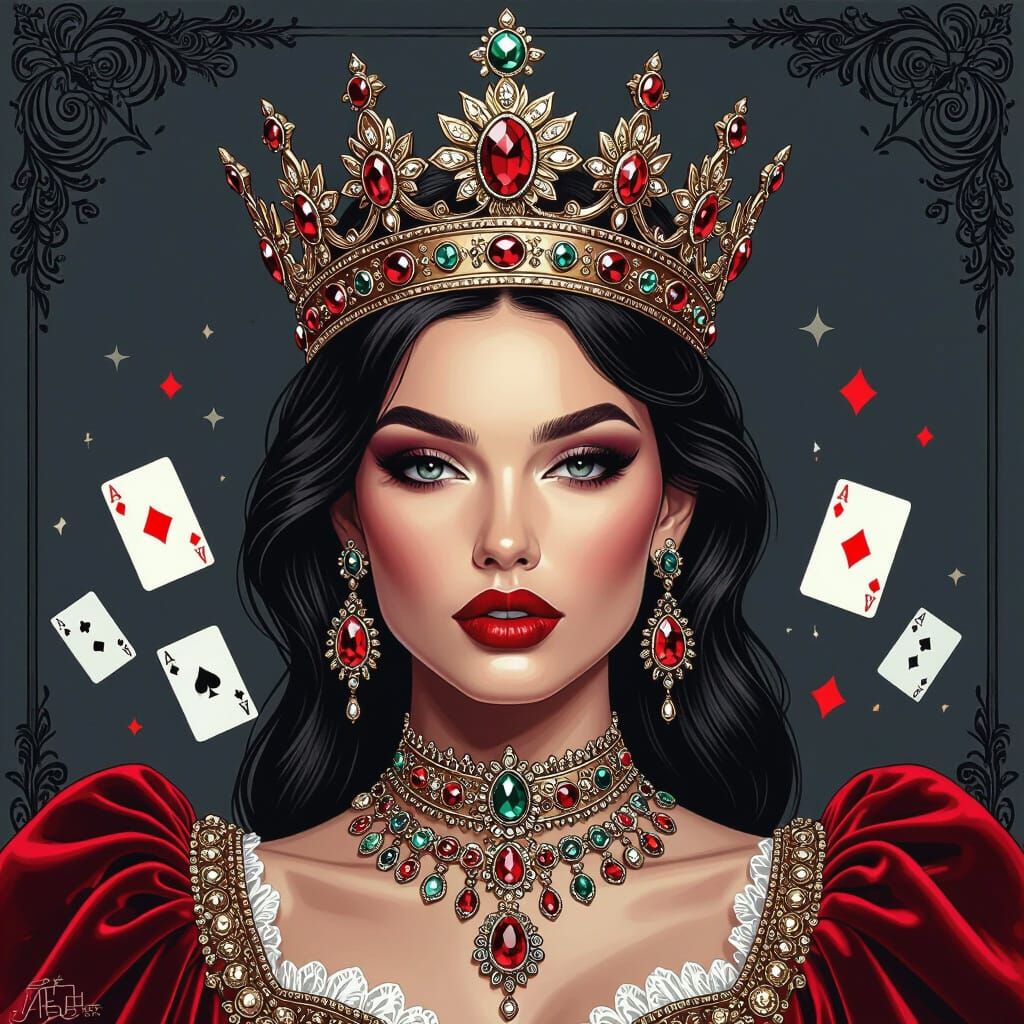 Ornate Queen in Hyper-Realistic Pop Art Style