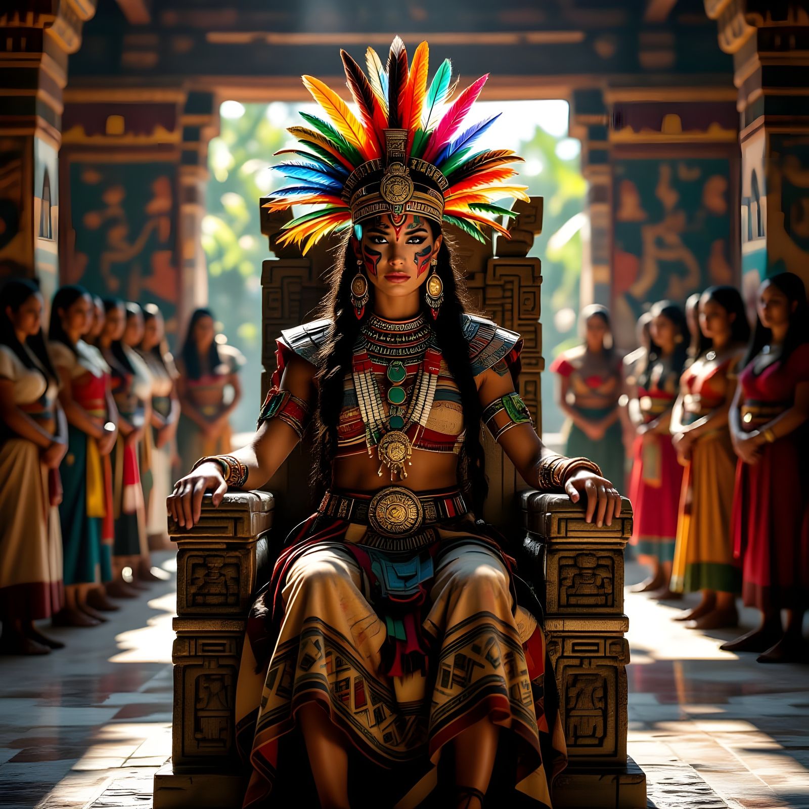 Maya Warrior Queen Seated on Stone Throne