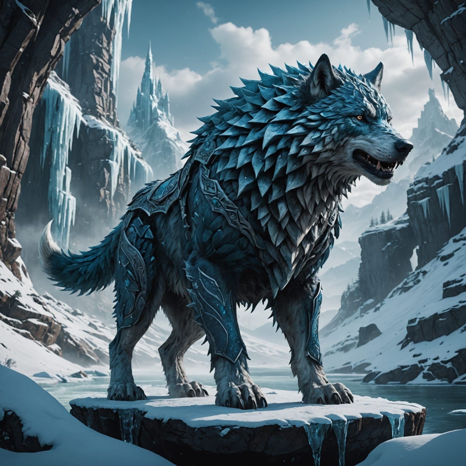 Detailed Ice Wolf Matte Painting in 8K