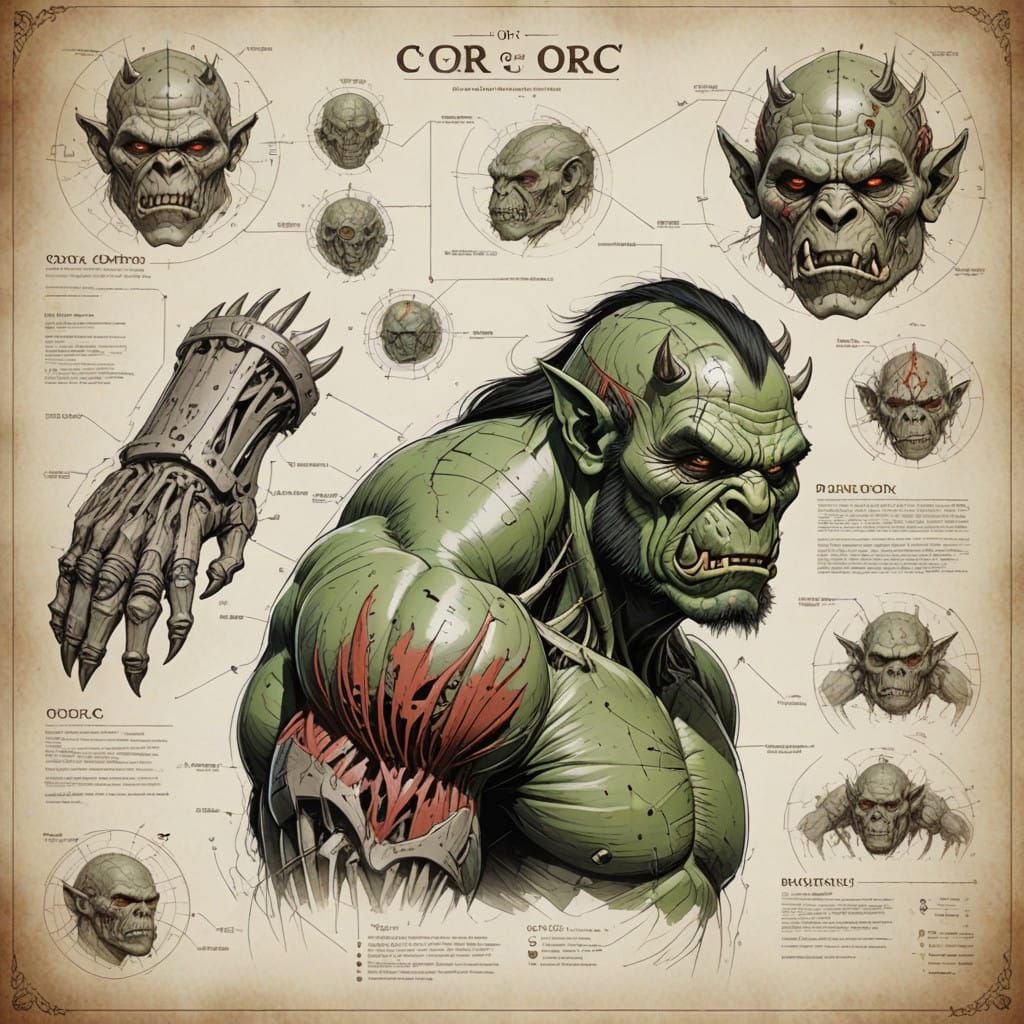 Vibrant Anatomical Diagram of an Orc in Hyperdetail