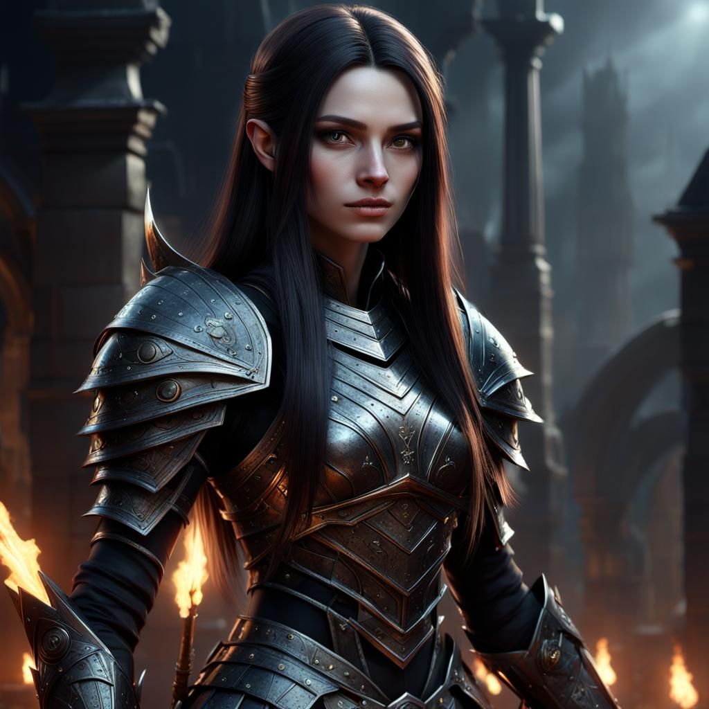 Young Girl with Light Blades in Glowing Armor