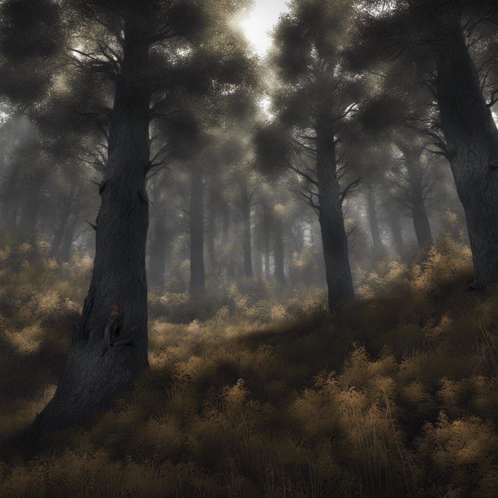 Dense Forest Game Art with Cinematic Lighting