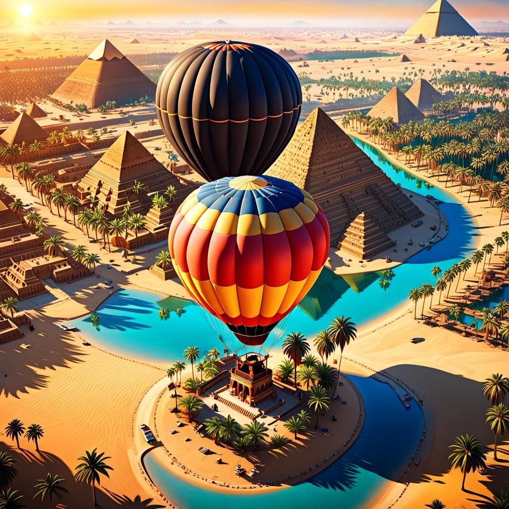 Hyperrealistic Hot Air Balloon View of Ancient Egypt