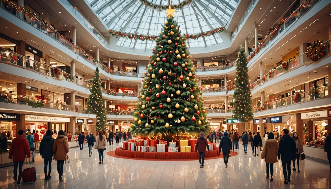 Festive Christmas Shopping Mall in Hyper-Realistic Digital A...