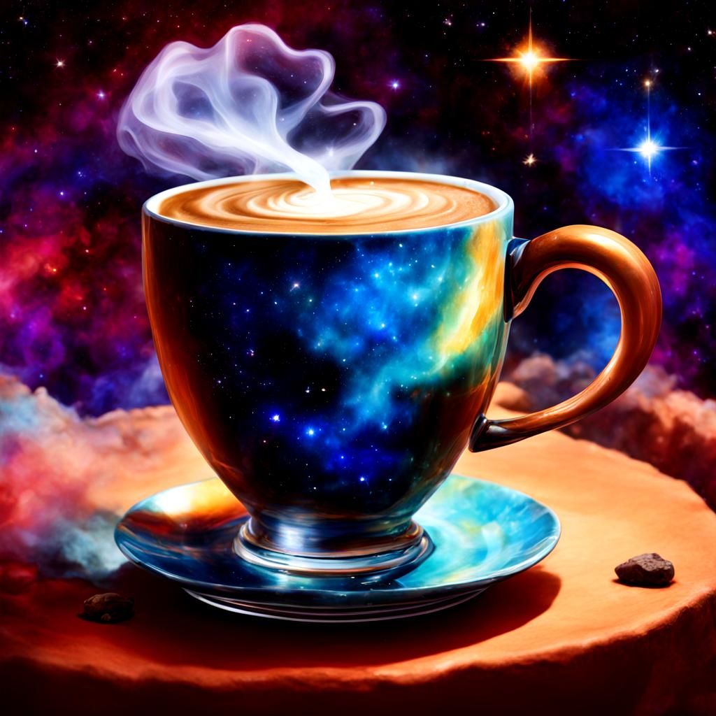 Cosmic Coffee Cup: Double Exposure Under the Stars