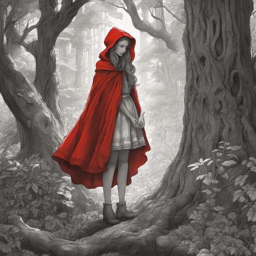 Little Red Riding Hood in Dark Forest