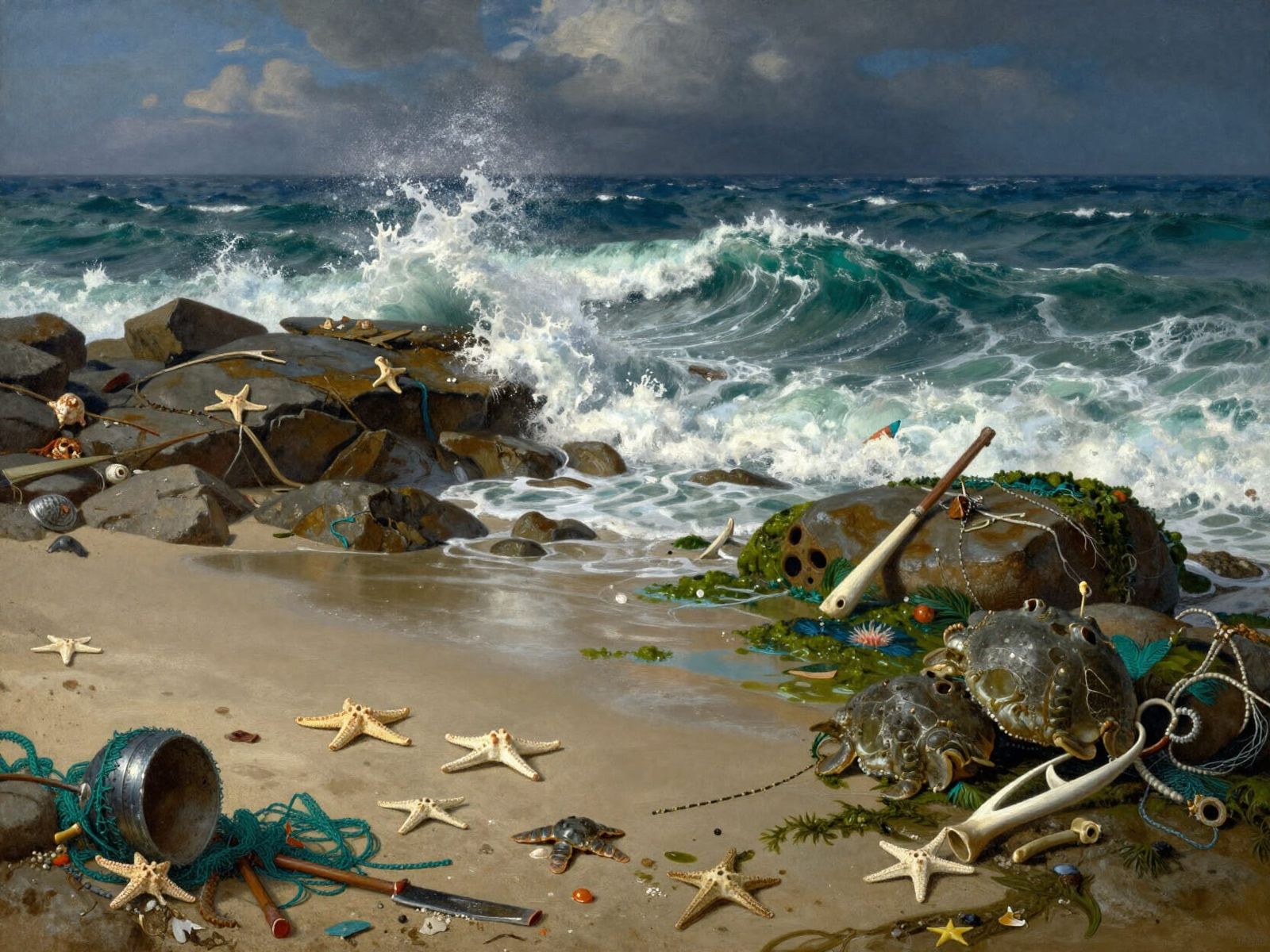 Turbulent Sea Meets Rugged Shoreline in Romantic Style