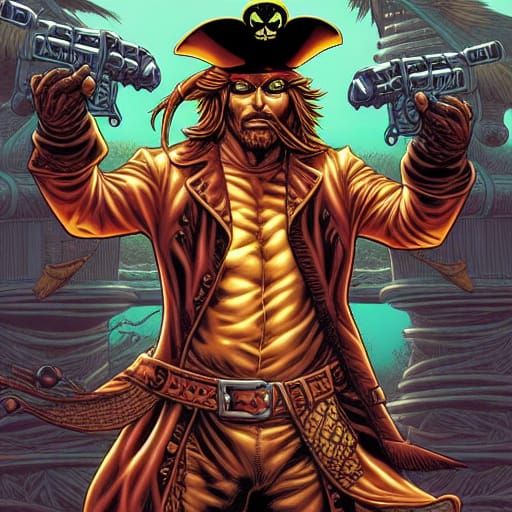 Golden Pirate in Comic Book Art Style
