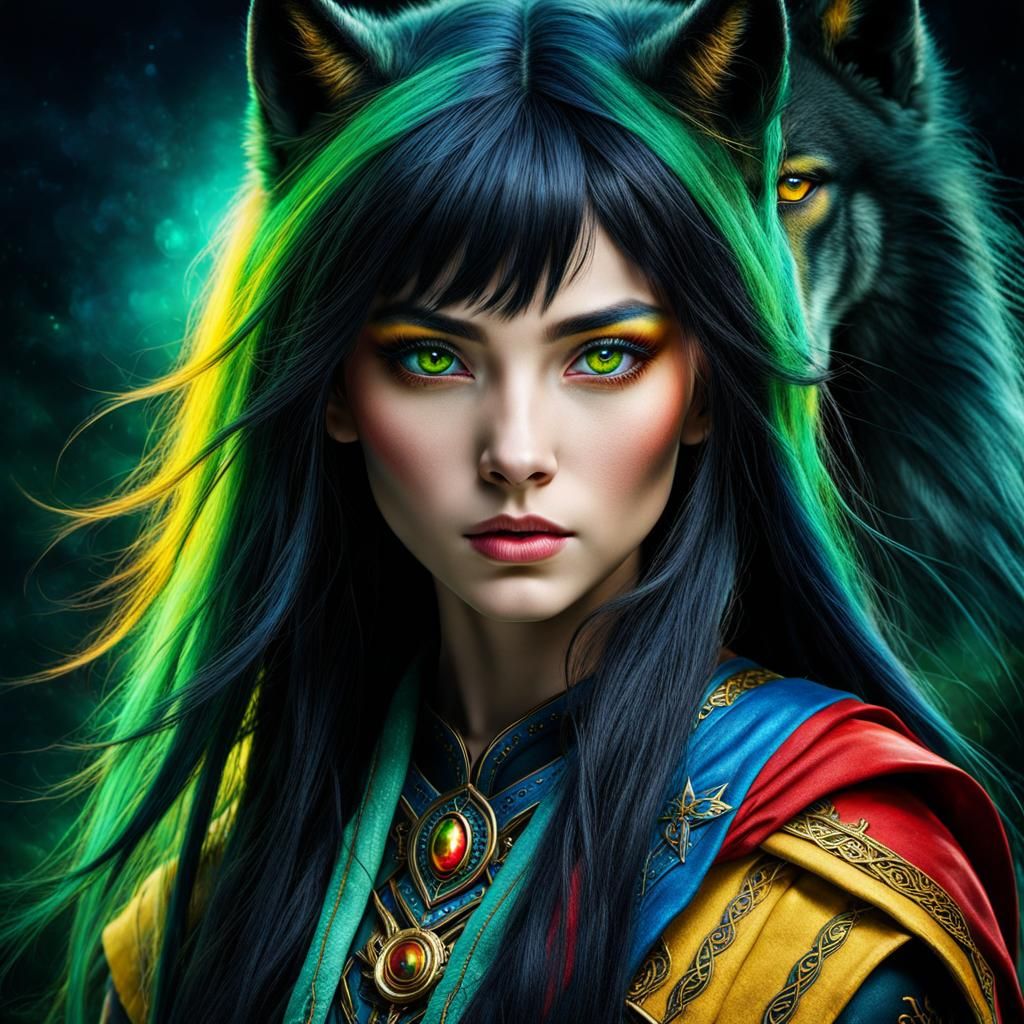 Magical Wolf Spirit Portrait in Fantasy Art Style