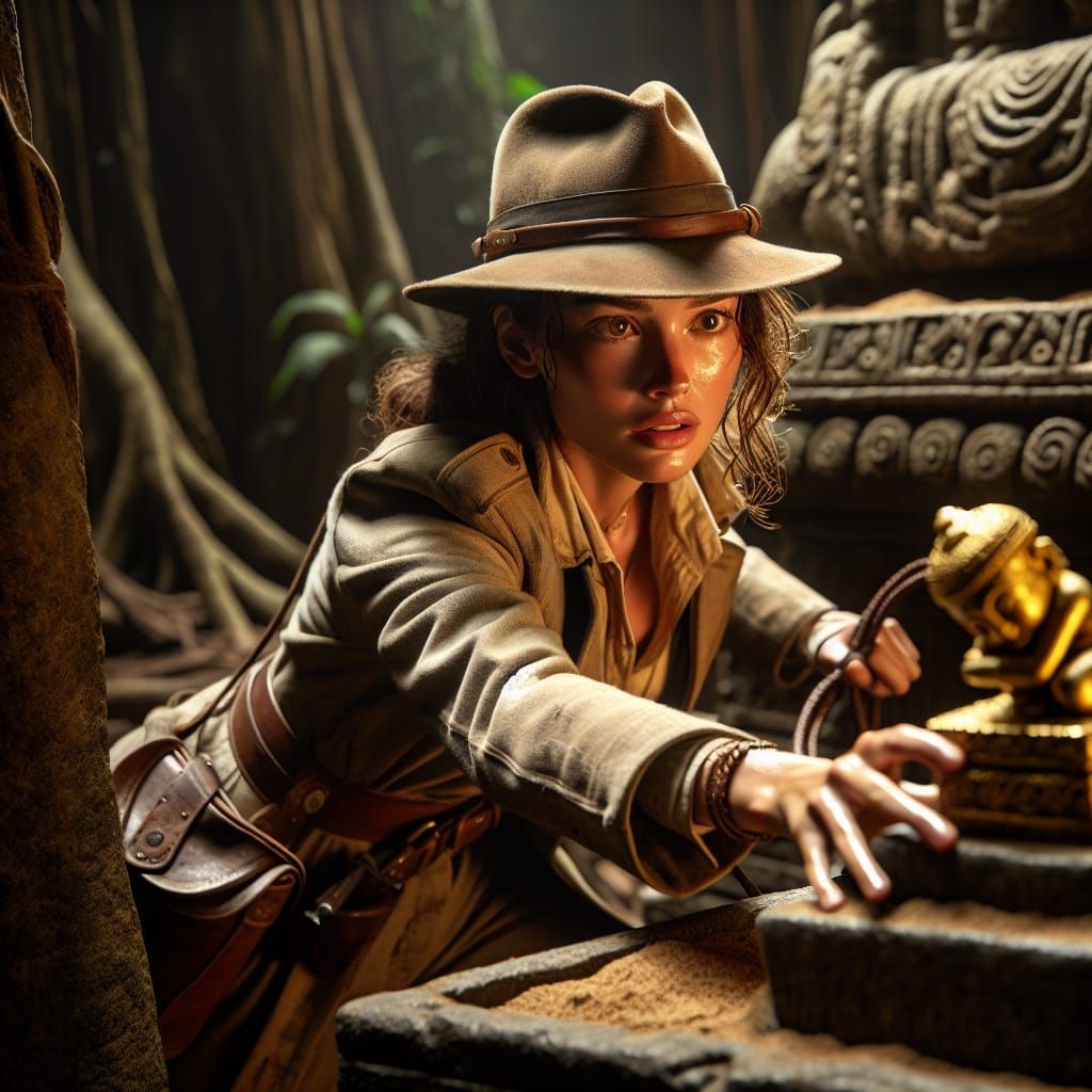 Brave Adventurer Seizes Golden Idol in Ancient Temple