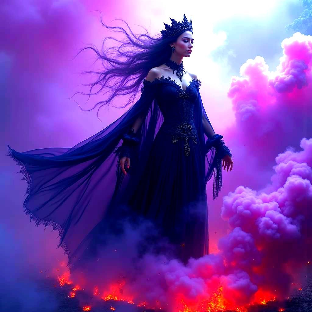 Elegant Dark Arts Sorceress in Fantasy Concept Art
