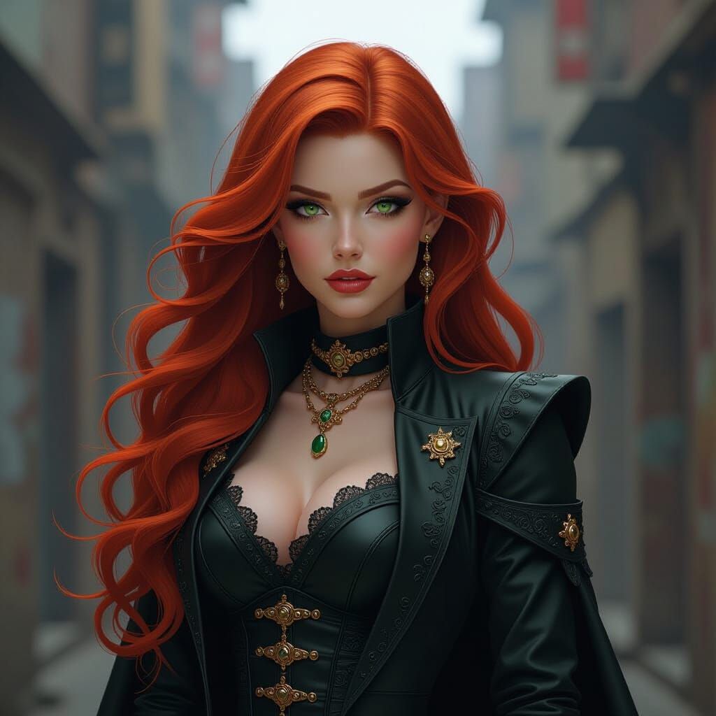 Dramatic Portrait of a Redhead in Gritty Film Style