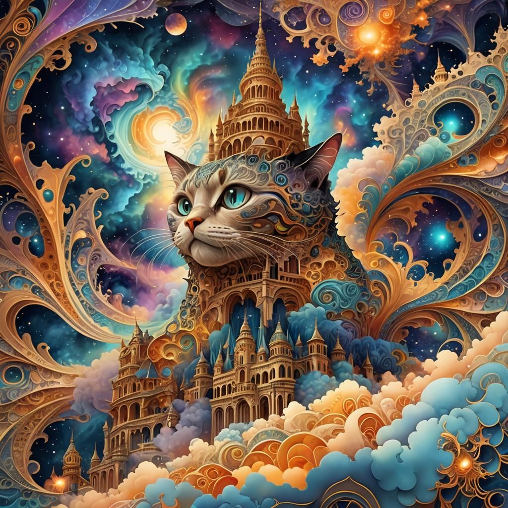 Surreal Fractal Cat Cake in Nebulous Imperial Dream