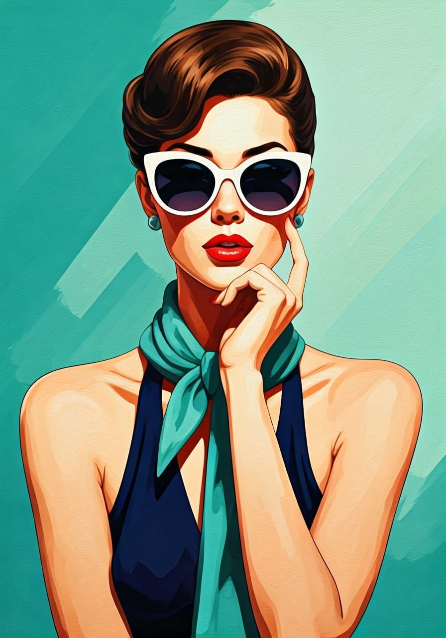 Elegant Woman with Sunglasses in Vintage Fashion Style