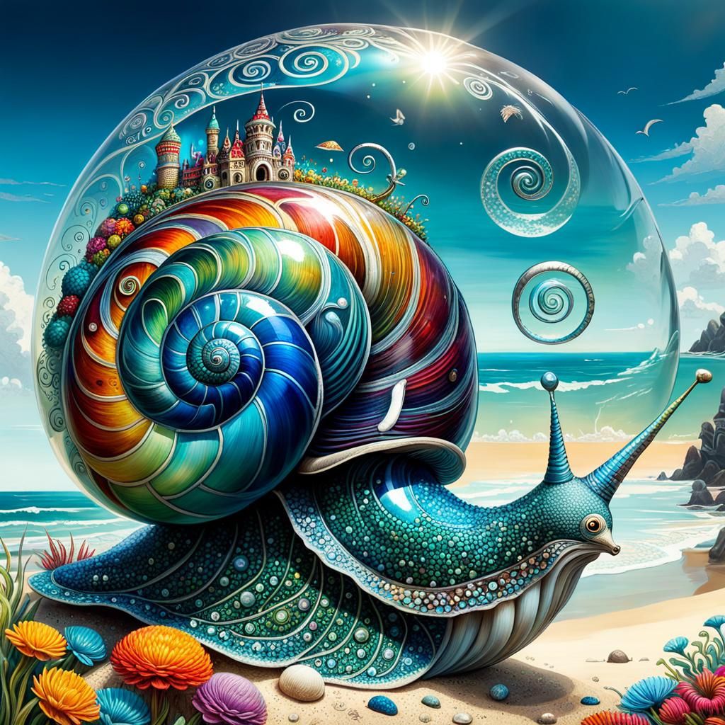 Glass Spiral Snail Dreamscape in Zentangle Style