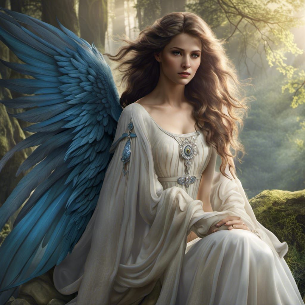 Forlorn Angel with Blue Hair in Digital Painting