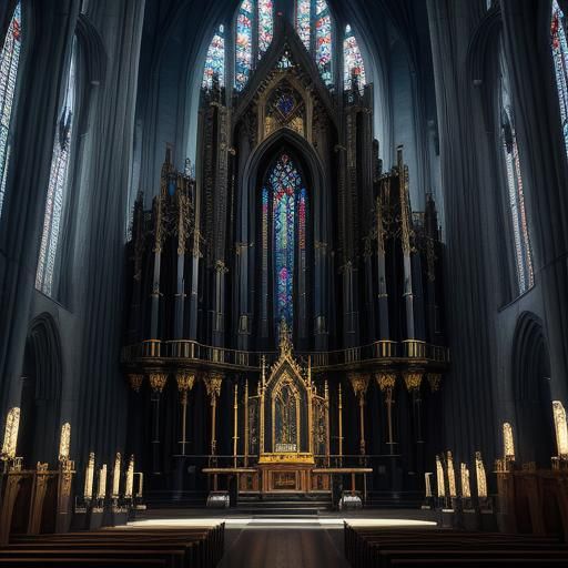Epic Gothic Church Interior with Gigantic Organ