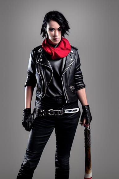 Female Negan Portrait with Baseball Bat in Digital Art