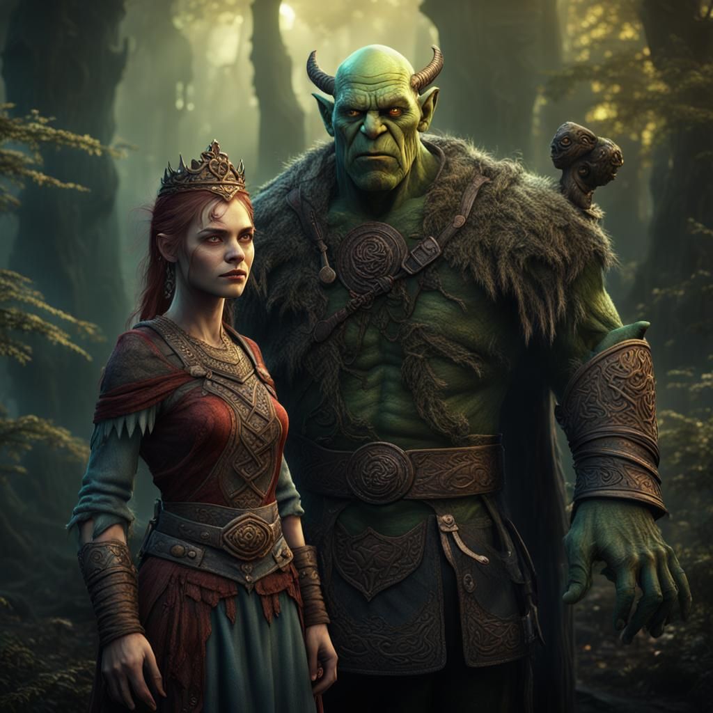 Celtic Princess and Orc in Haunted Forest