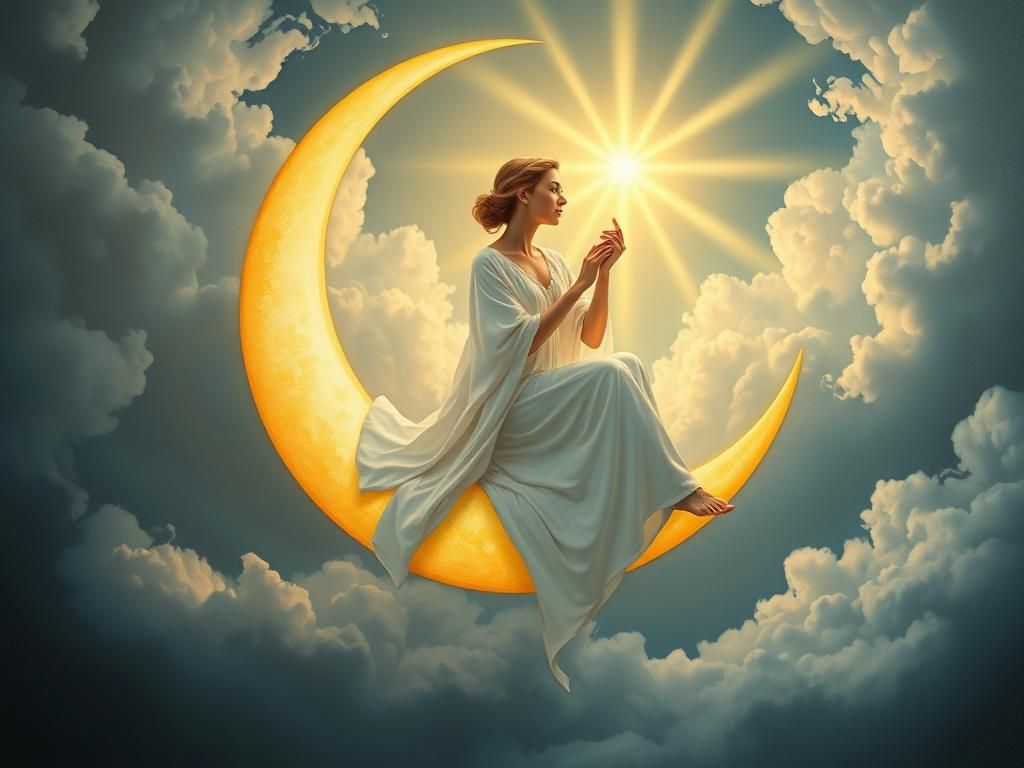 Woman sitting on a crescent moon