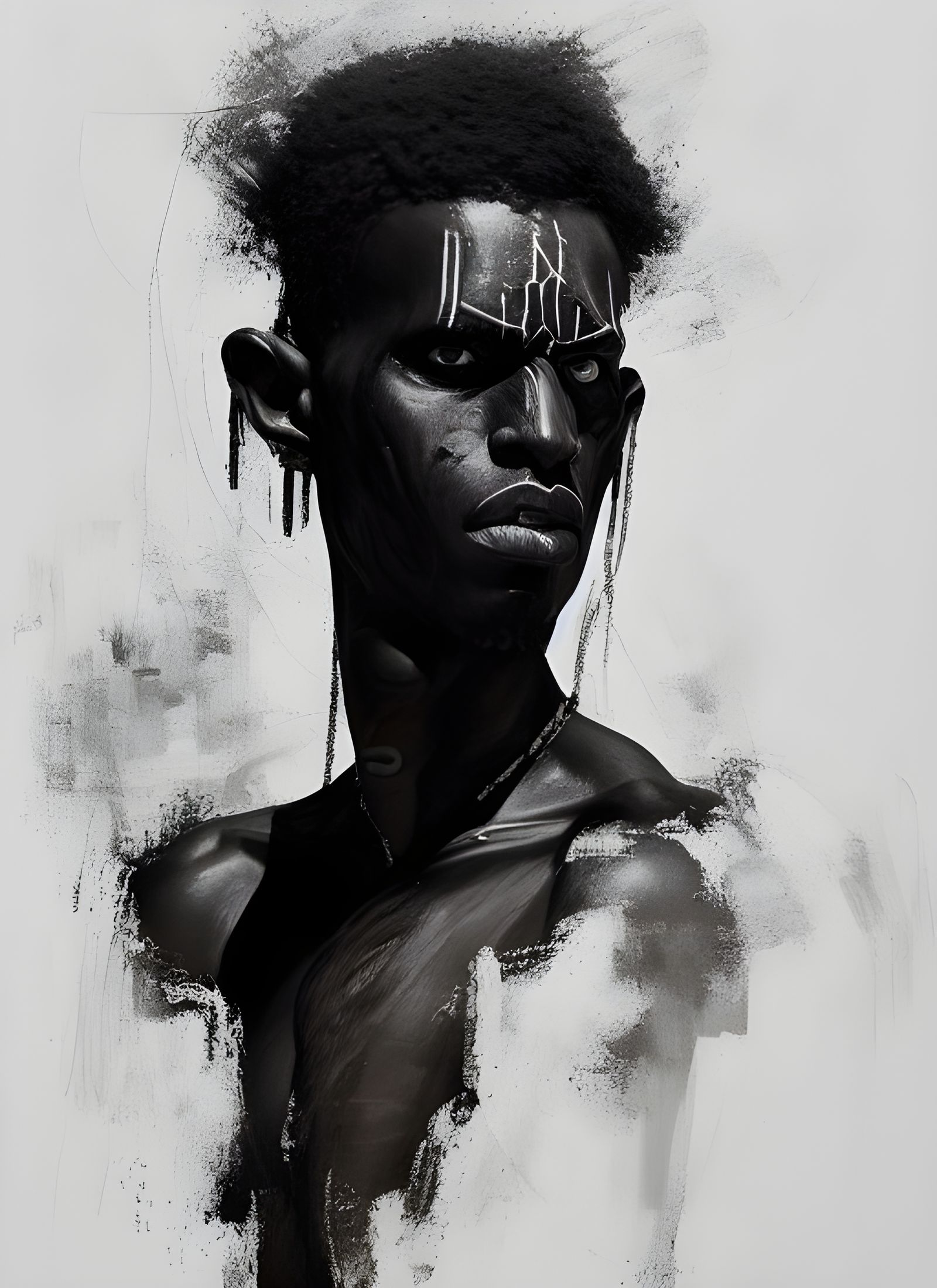 Ethereal Ethiopian Warrior Portrait in Black and White
