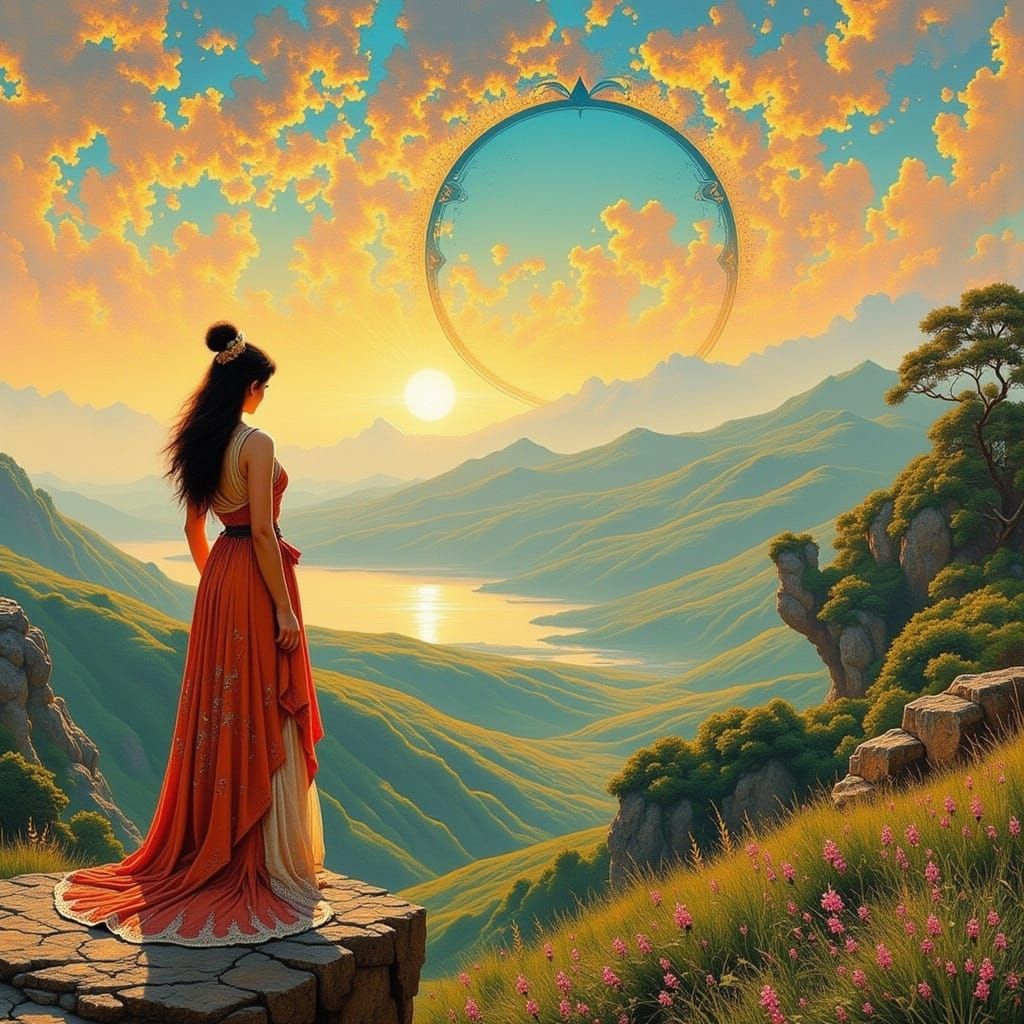 Woman in Elegant Dress, Art Nouveau Style