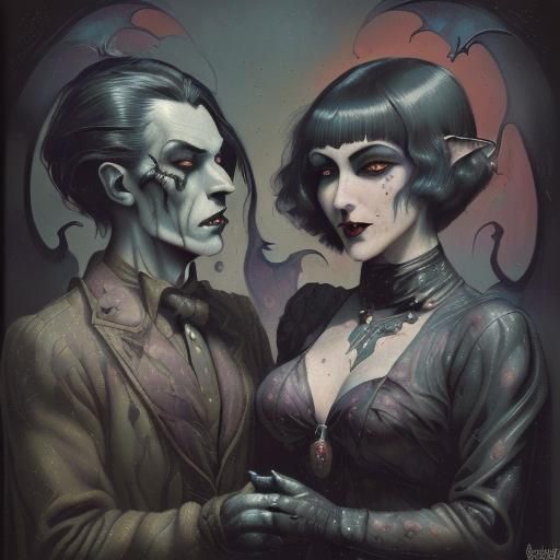 Vintage Pulp Painting of Exotic Vampires