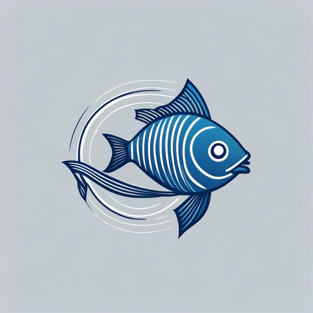 Minimalist Line Art Fish Logo in Blue and Gray