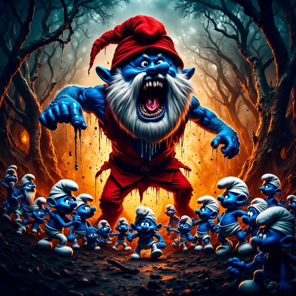 Smurf Village Terrorized by Papa Smurf's Fury in Cyberpunk A...